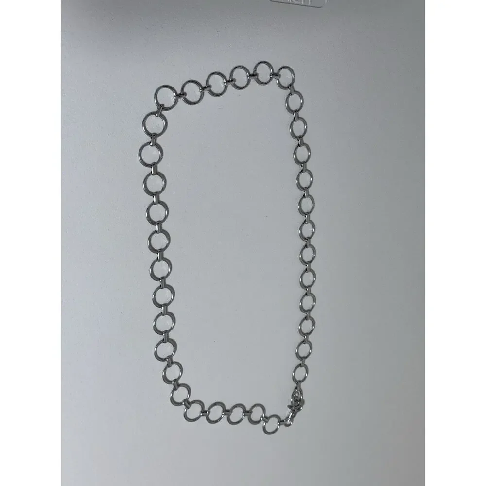 Vintage Shiny Silver Circle Metal Link Chainlink Belt Retro Fashion Y2K SZ L